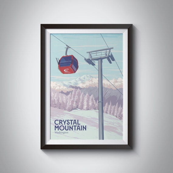 Crystal Mountain Washington Ski Resort Travel Poster Pierce County Wa Mount Rainier Snoqualmie Cascade Range Vintage Skiing Print Gift