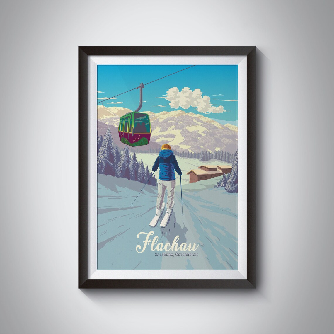 Flachau Ski Resort Vintage Travel Poster, Salzburg Austria