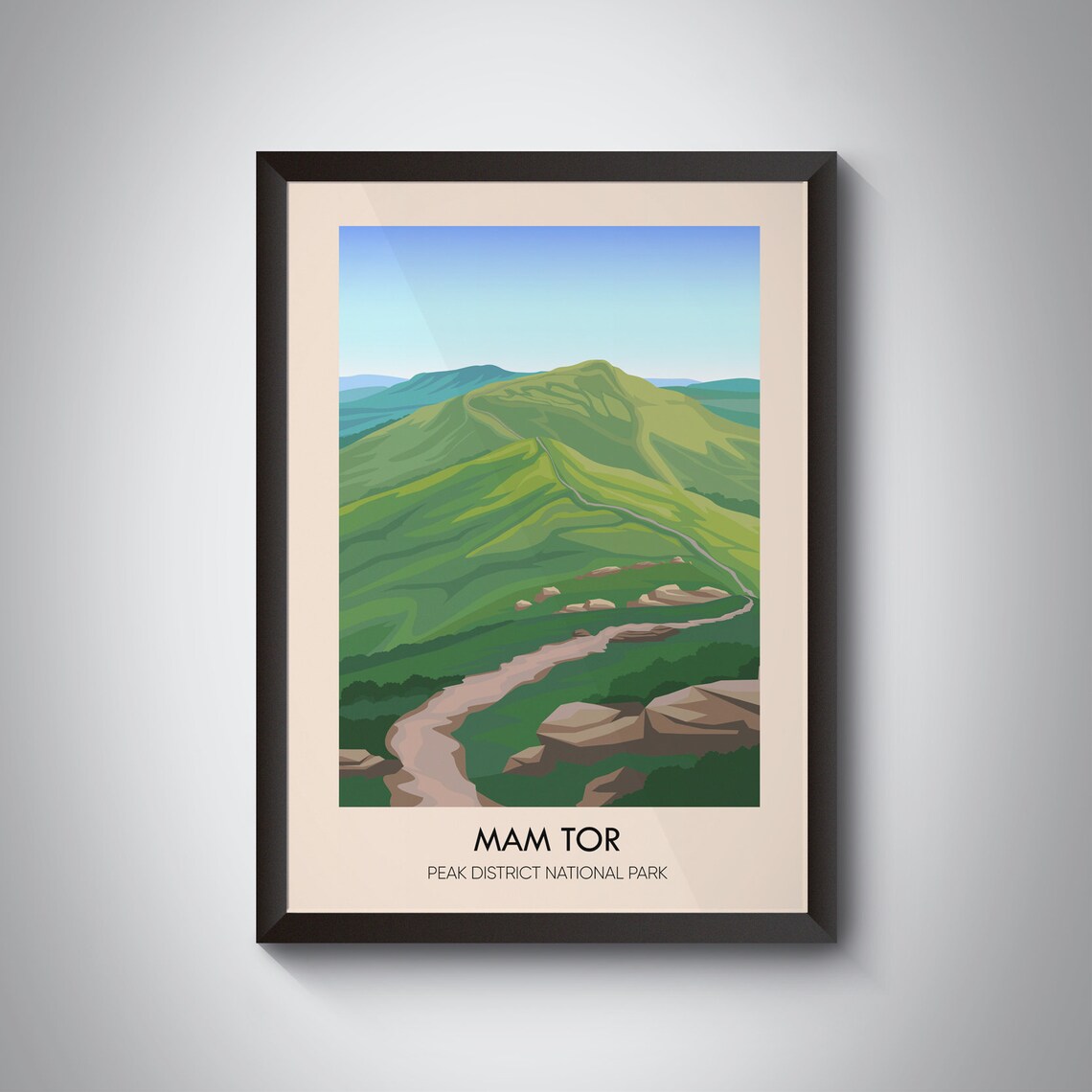 Mam Tor Peak District National Park Green Ridge Fell Trail Travel Poster