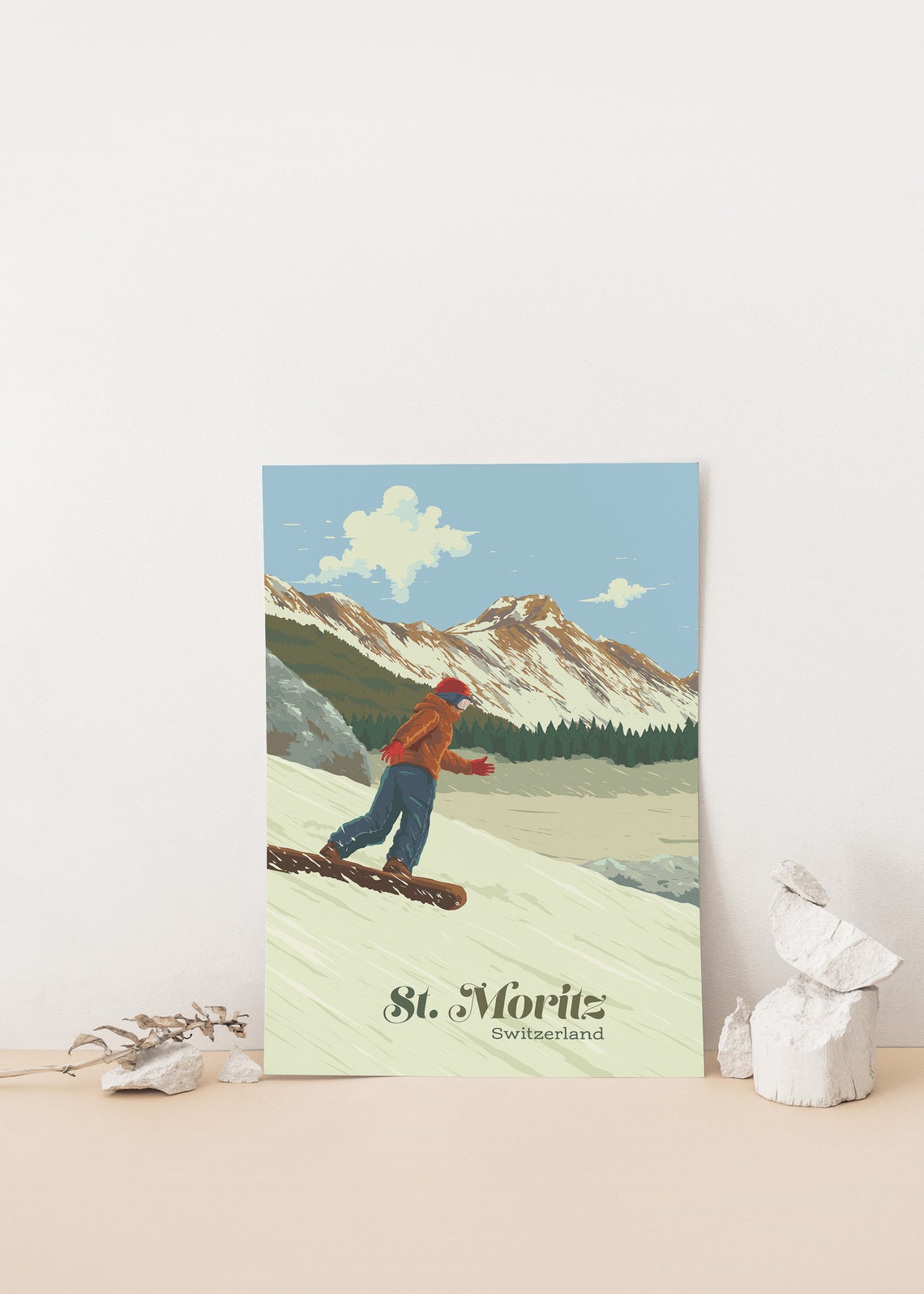 St Moritz Switzerland Snowboarder Riding an Alpine Slope Travel Poster - Image 4