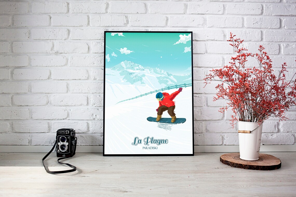 La Plagne Snowboarding Poster, Retro Vintage Alps - Image 3