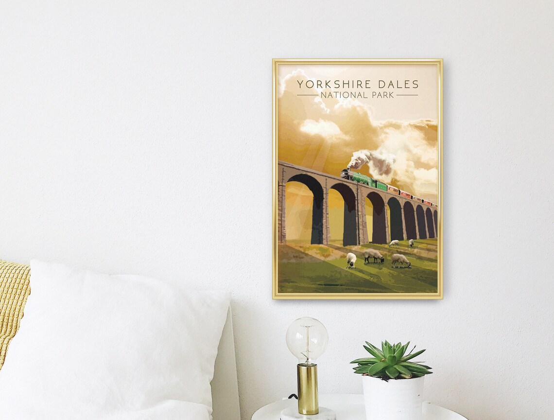 Yorkshire Dales Travel Poster, Vintage Steam Train - Image 3