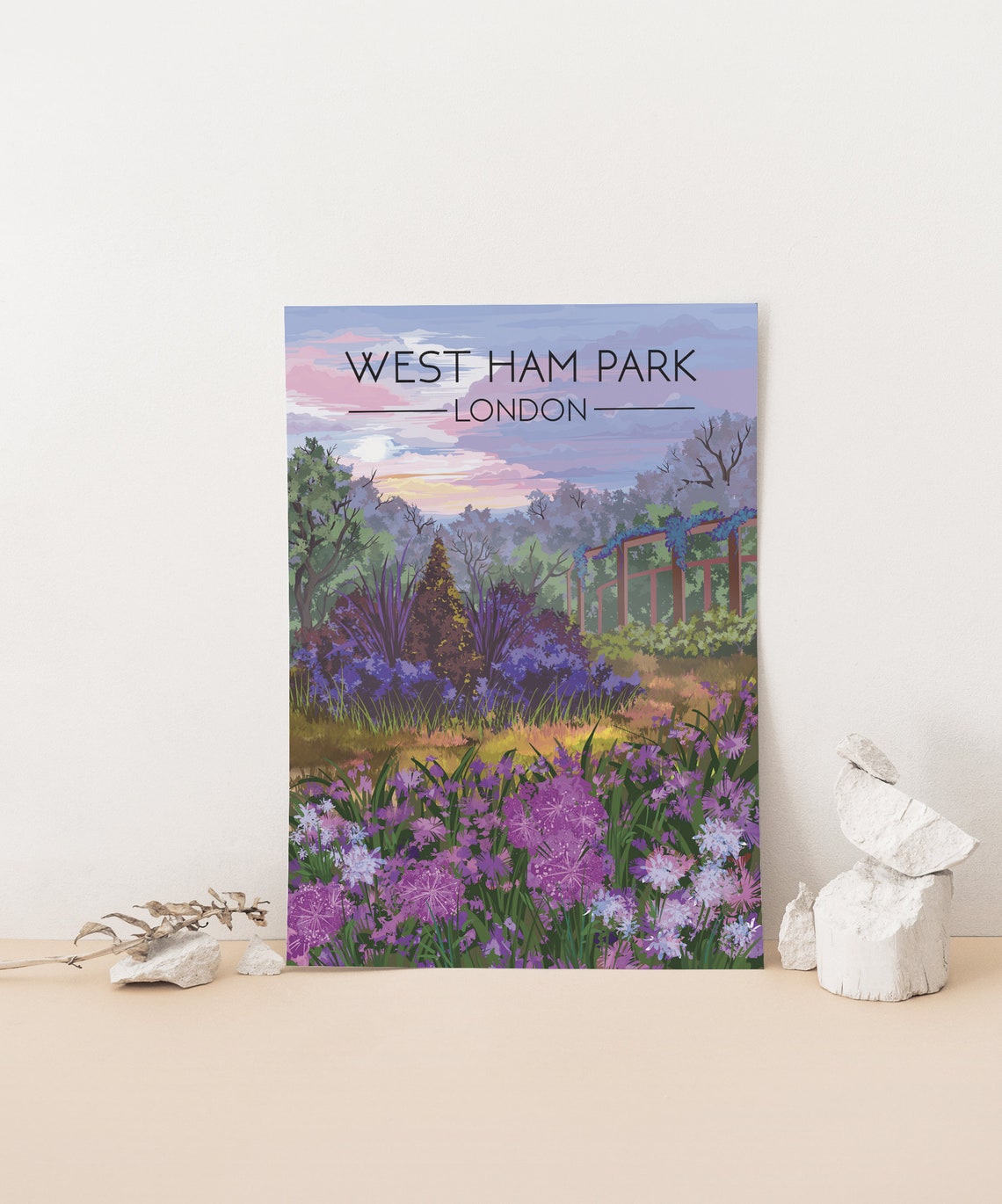West Ham Park London Purple Flower Garden Sunset Vintage Travel Poster - Image 2