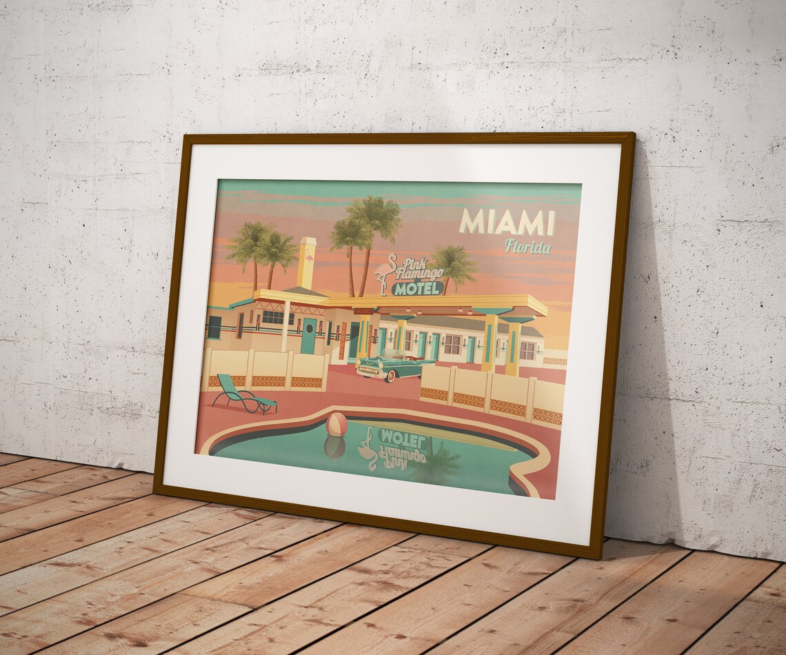 Miami Pink Flamingo Motel Retro Florida Americana Motel Poster - Image 3