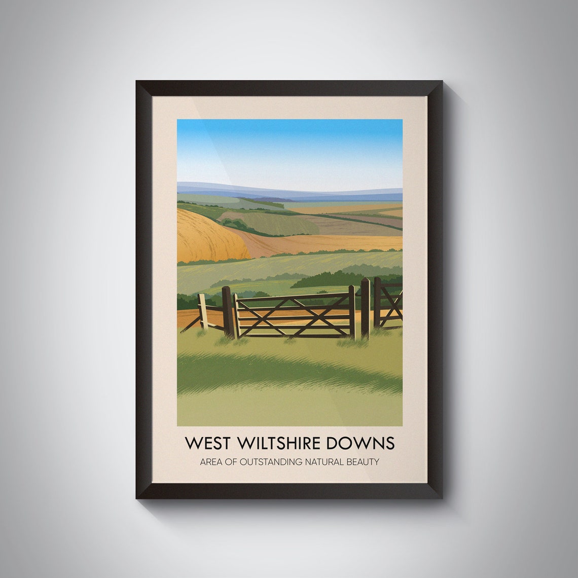 West Wiltshire Downs English Chalk Hills Field Gate Travel Poster