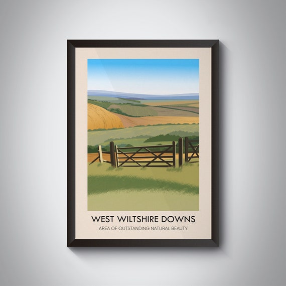 West Wiltshire Downs English Chalk Hills Field Gate Travel Poster