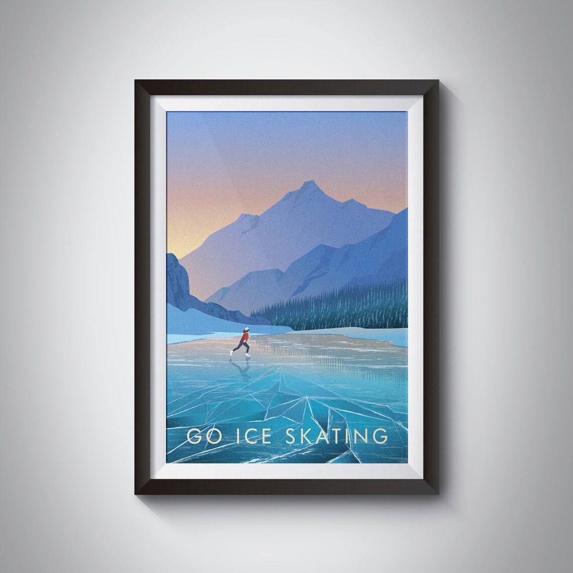 Go Ice Skating Vintage Travel Poster, Winter Sports