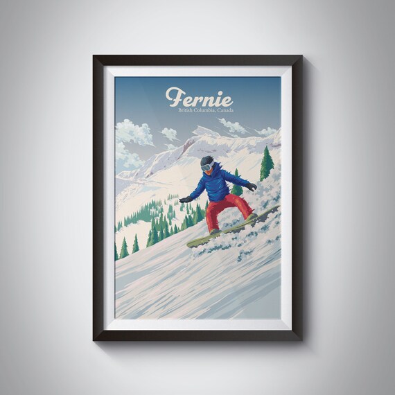 Fernie Snowboarding Poster, British Columbia Travel Poster