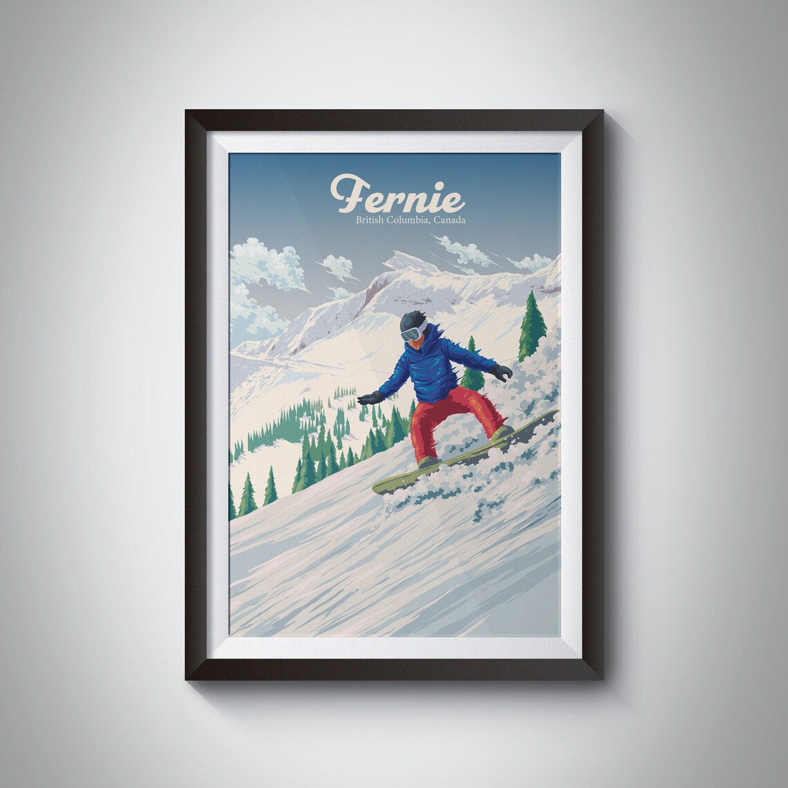 Fernie Snowboarding Poster, British Columbia Travel Poster