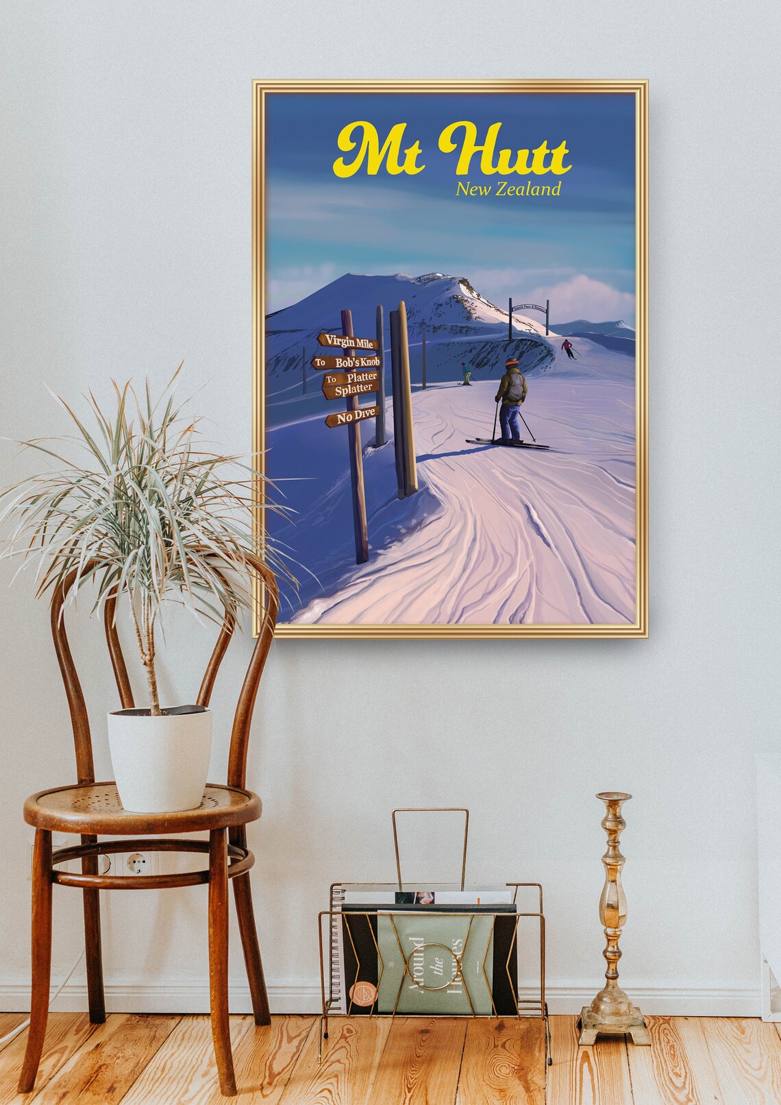 Mt Hutt New Zealand Vintage Ski Resort Poster - Image 2