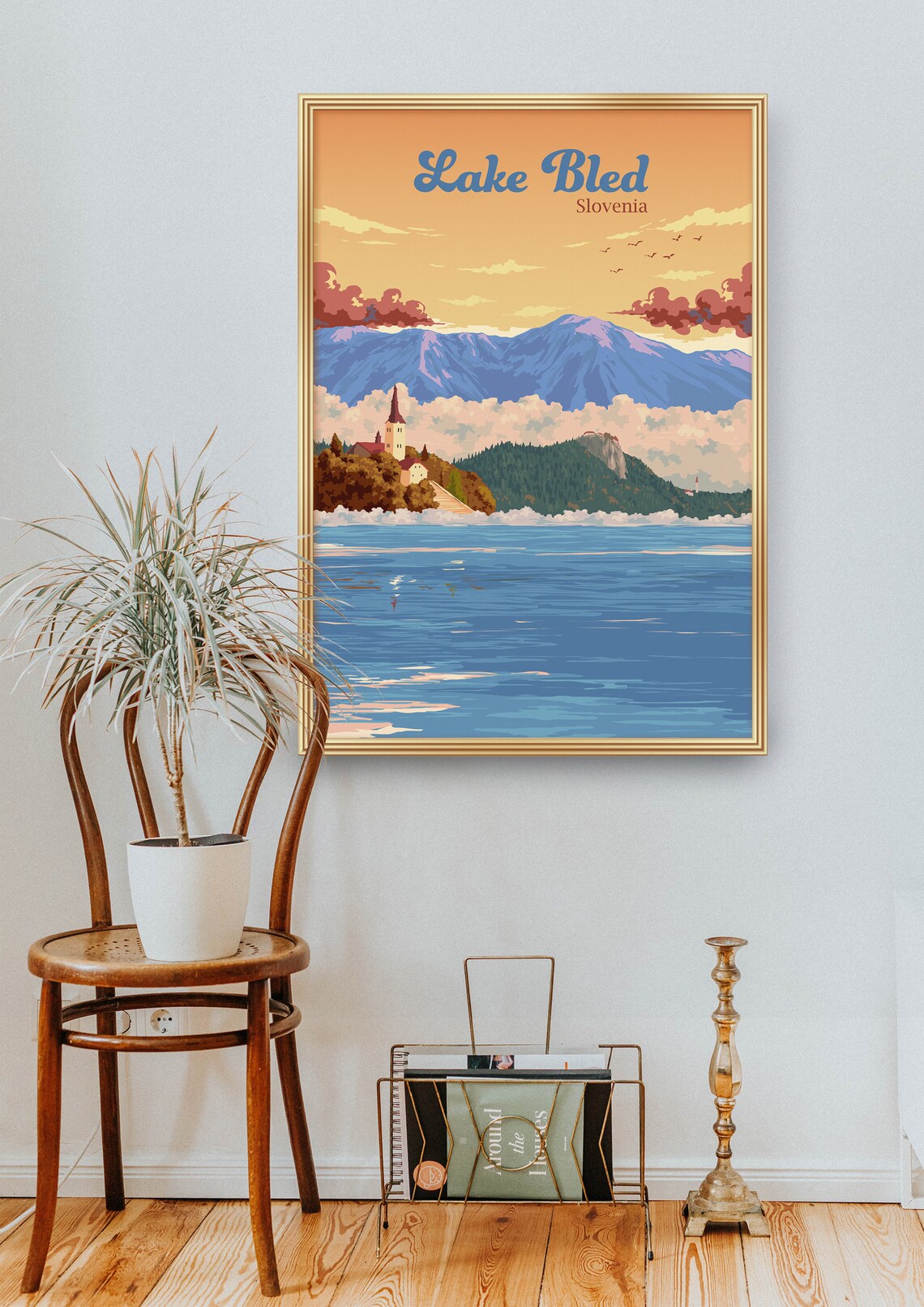 Lake Bled Poster Slovenia Travel Print Julian Alps Bled Castle Lake Bled Island Triglav National Park Nature Wall Art Vintage Print - Image 2