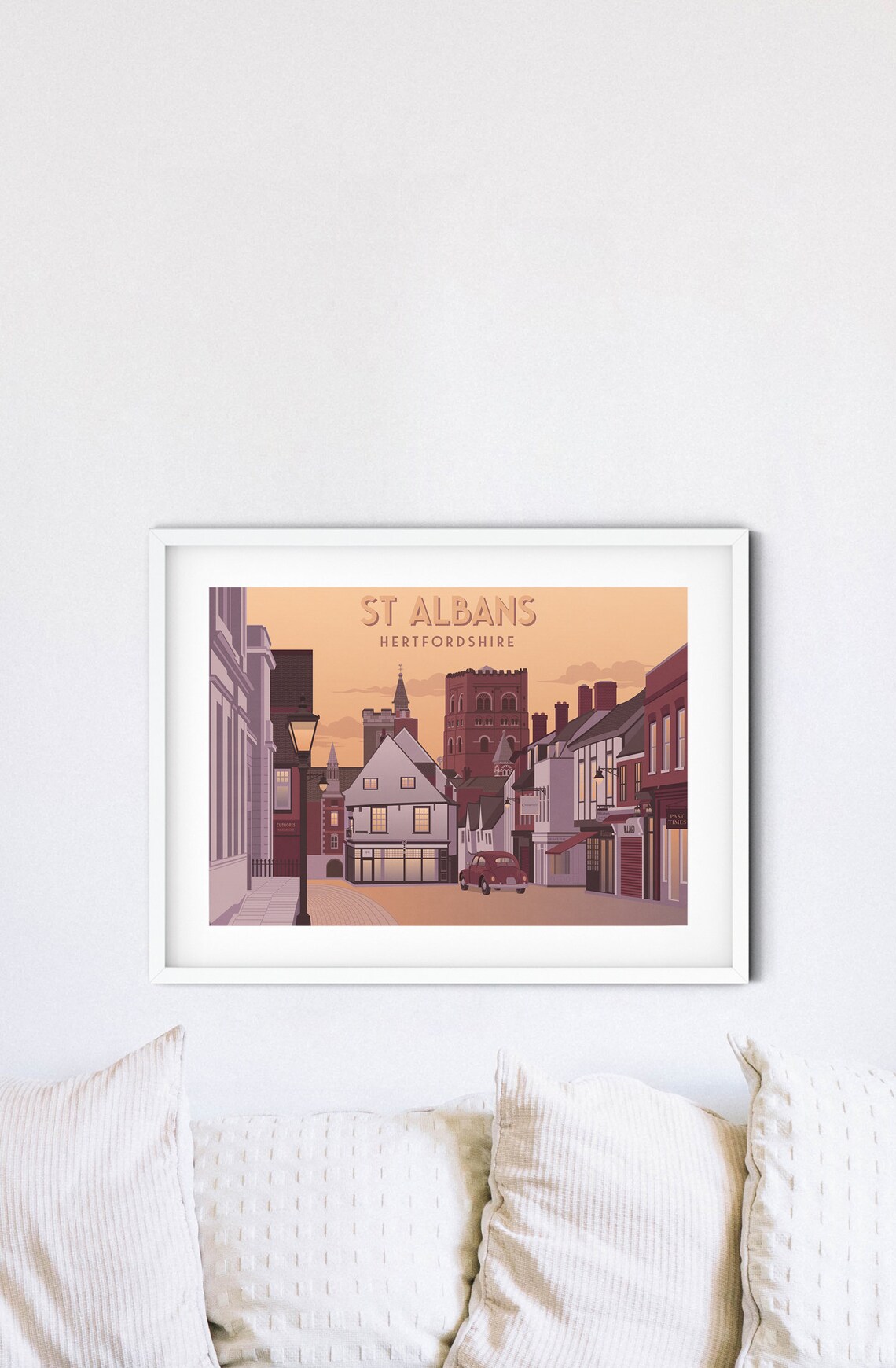 St Albans High Street Vintage Travel Poster, Hertfordshire - Image 4