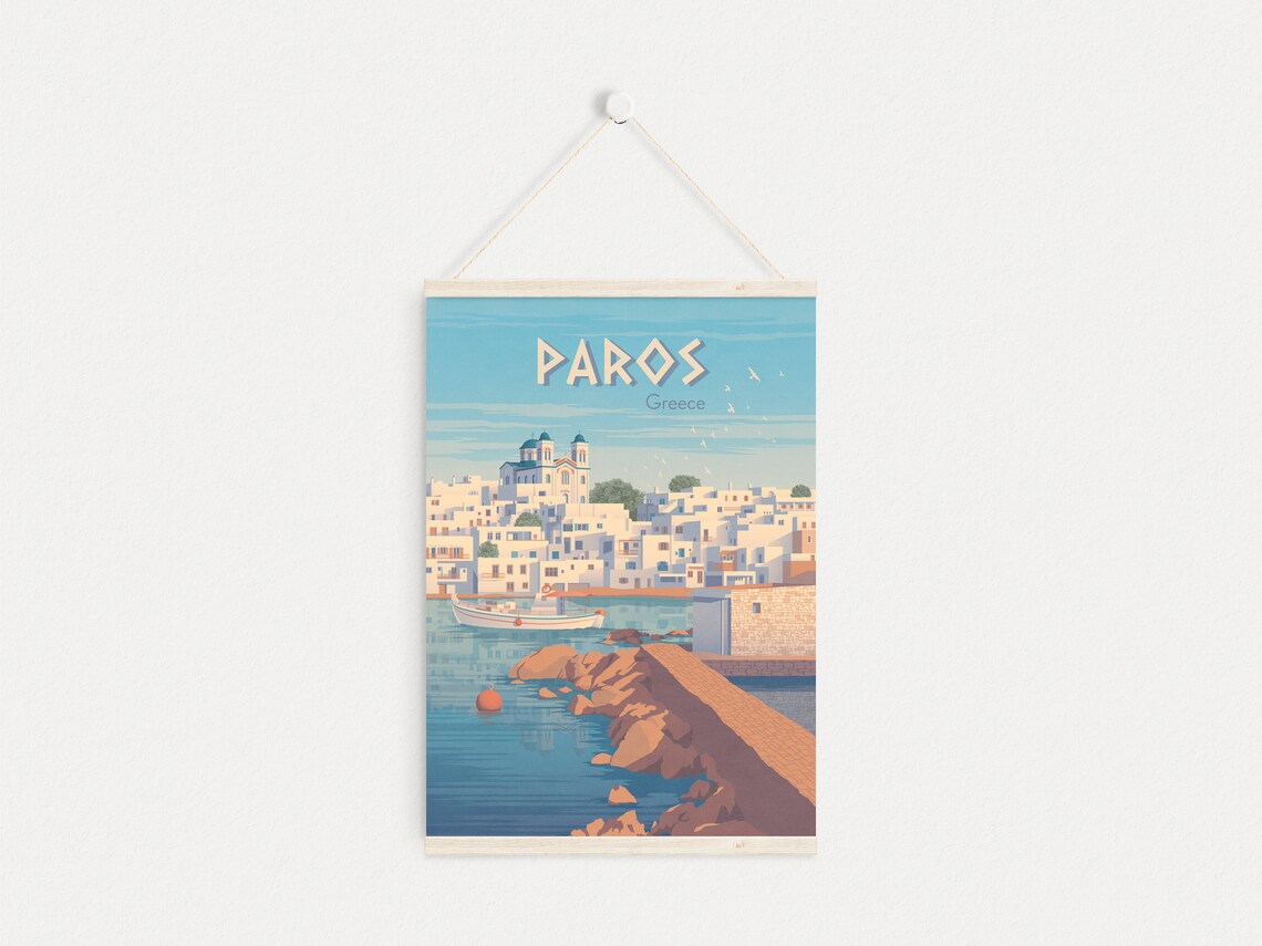Paros Greece Aegean Island Harbor Church Vintage Travel Poster - Image 2