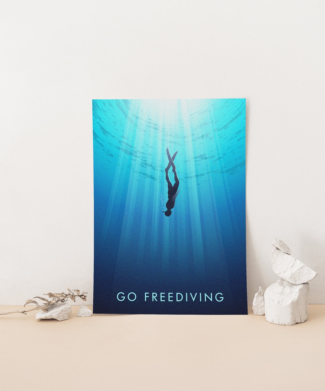 Go Freediving Art Print Vintage Travel Print Scuba Diving Snorkelling Ocean Water Sports Outdoor Activities Hobbies Retro Wall Art - Image 4