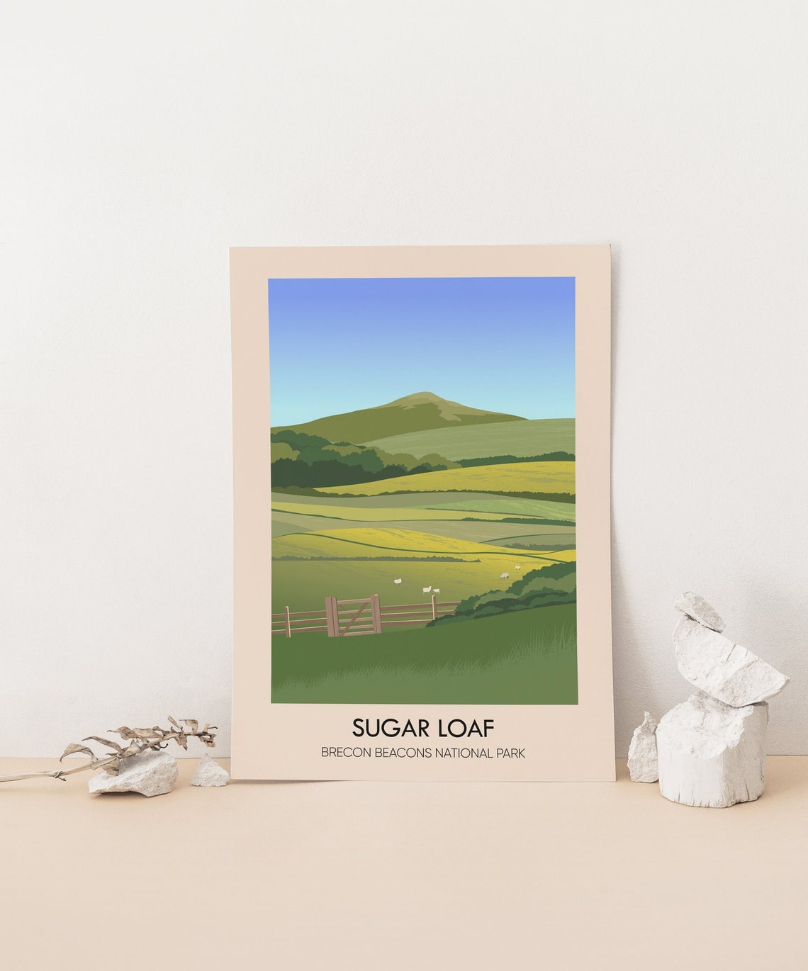 Sugar Loaf Brecon Beacons Sheep Fields Retro Welsh Travel Poster - Image 4