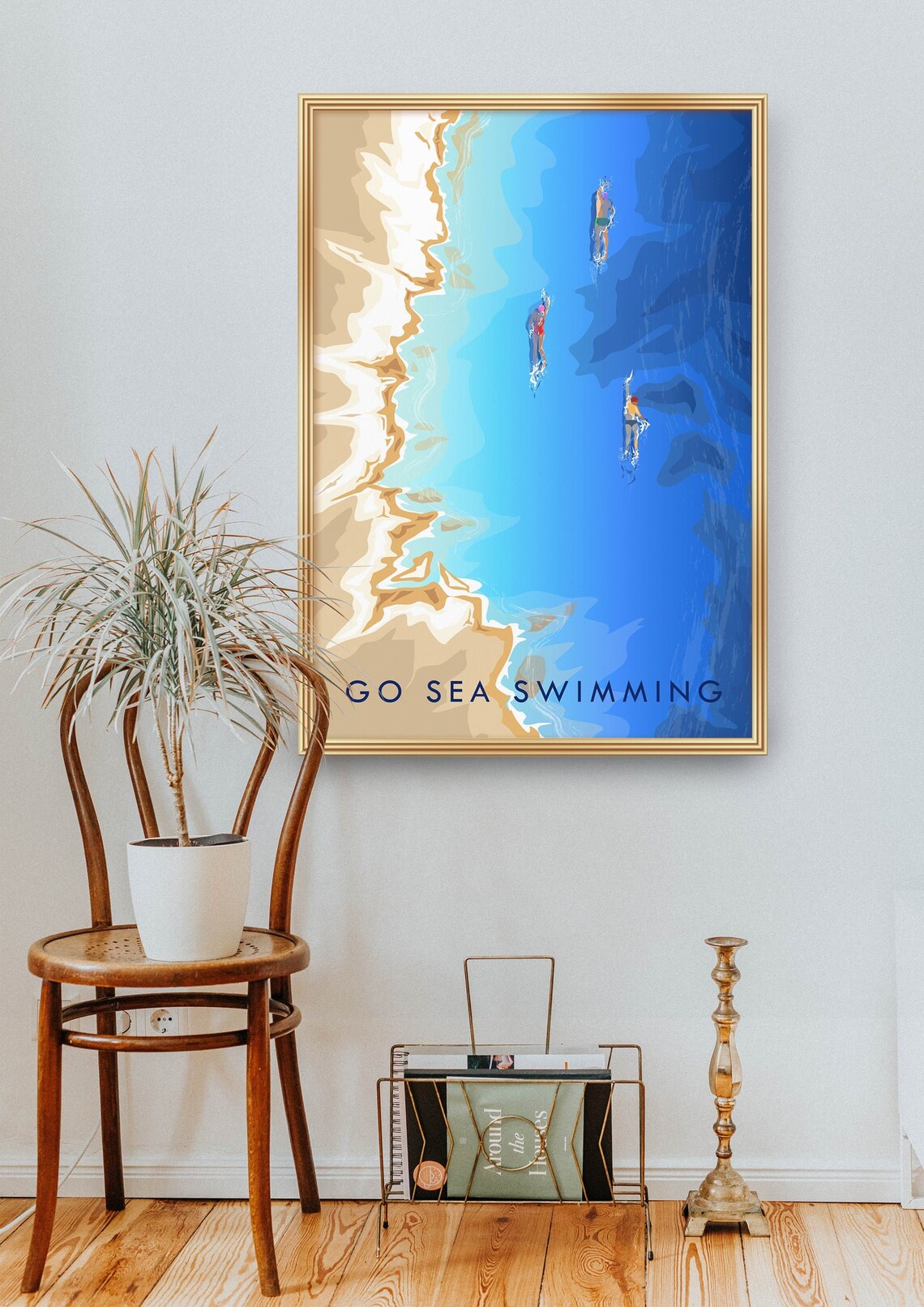 Go Sea Swimming Aerial Blue Ocean Swimmers Beach Scene Poster - Image 2