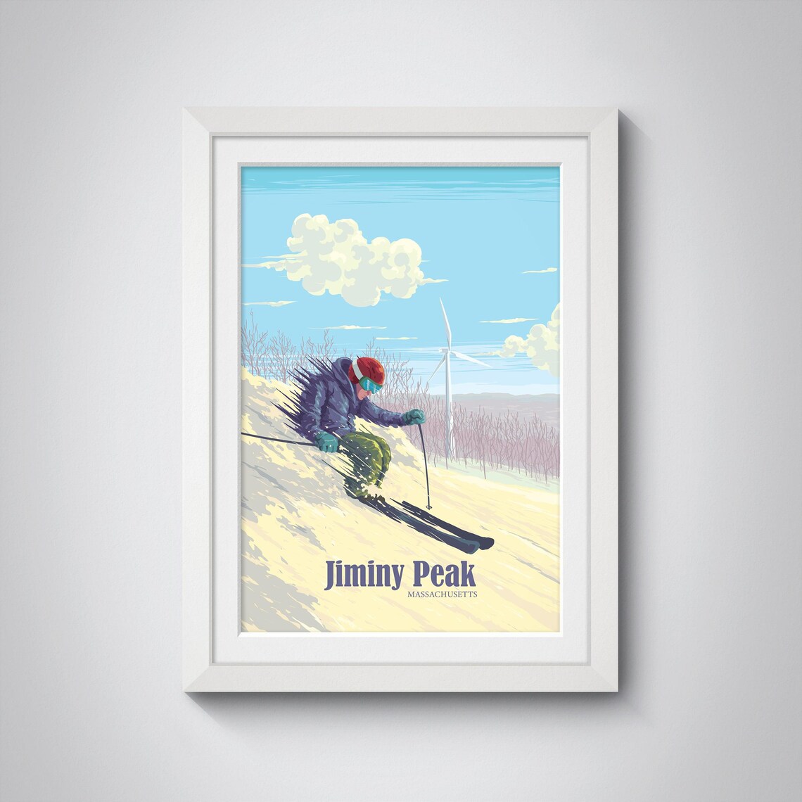 Jiminy Peak Massachusetts Skier Wind Turbine Retro Vintage Ski Poster - Image 4