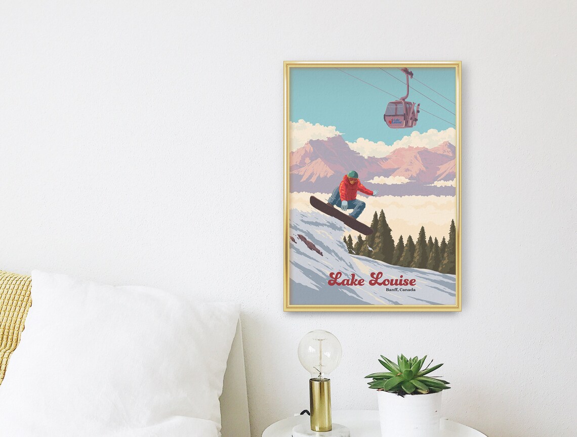 Lake Louise Banff Canada Snowboarder Jump Gondola Alpine Poster - Image 3