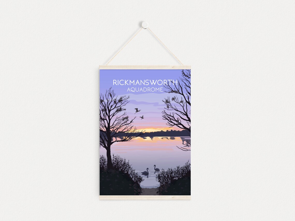 Rickmansworth Aquadrome Sunset Swans Lake Hertfordshire Poster - Image 4