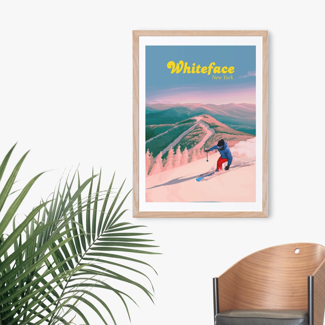Whiteface New York Skier Sunset Slopes Vintage Travel Poster - Image 3