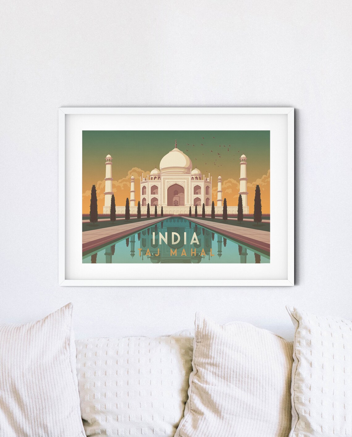 India Taj Mahal Agra Reflection Sunset Vintage Travel Poster - Image 4