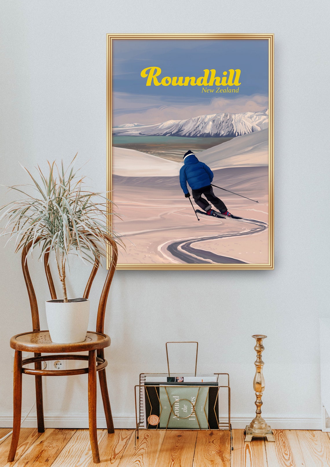 Roundhill Ski Resort Poster New Zealand Travel Print Lake Tekapo Canterbury Ski Resort Print Vintage Skiing Art Snowboarding Art Nz - Image 2