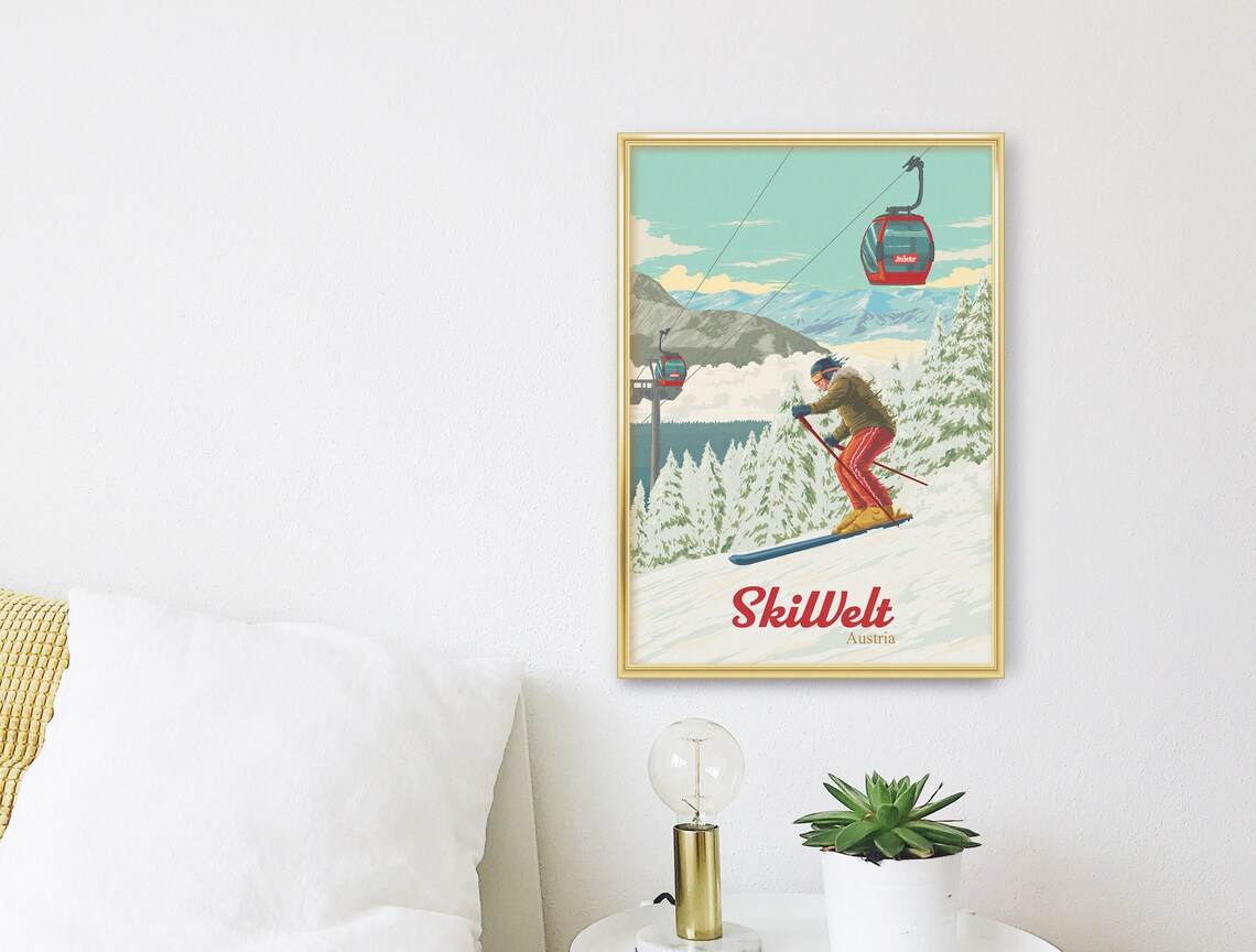 Skiwelt Austria Retro Ski Resort Travel Poster - Image 3