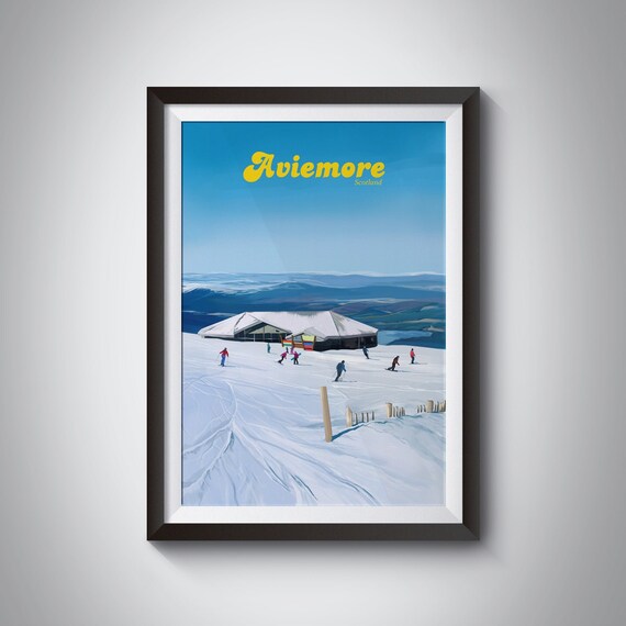 Aviemore Scotland Ski Lodge Snowy Slopes Vintage Ski Resort Travel Poster