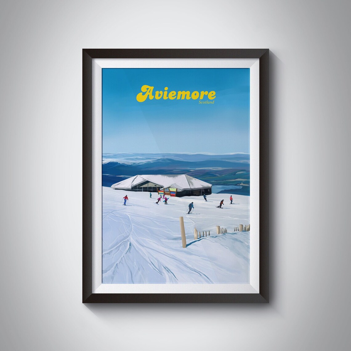 Aviemore Scotland Ski Lodge Snowy Slopes Vintage Ski Resort Travel Poster