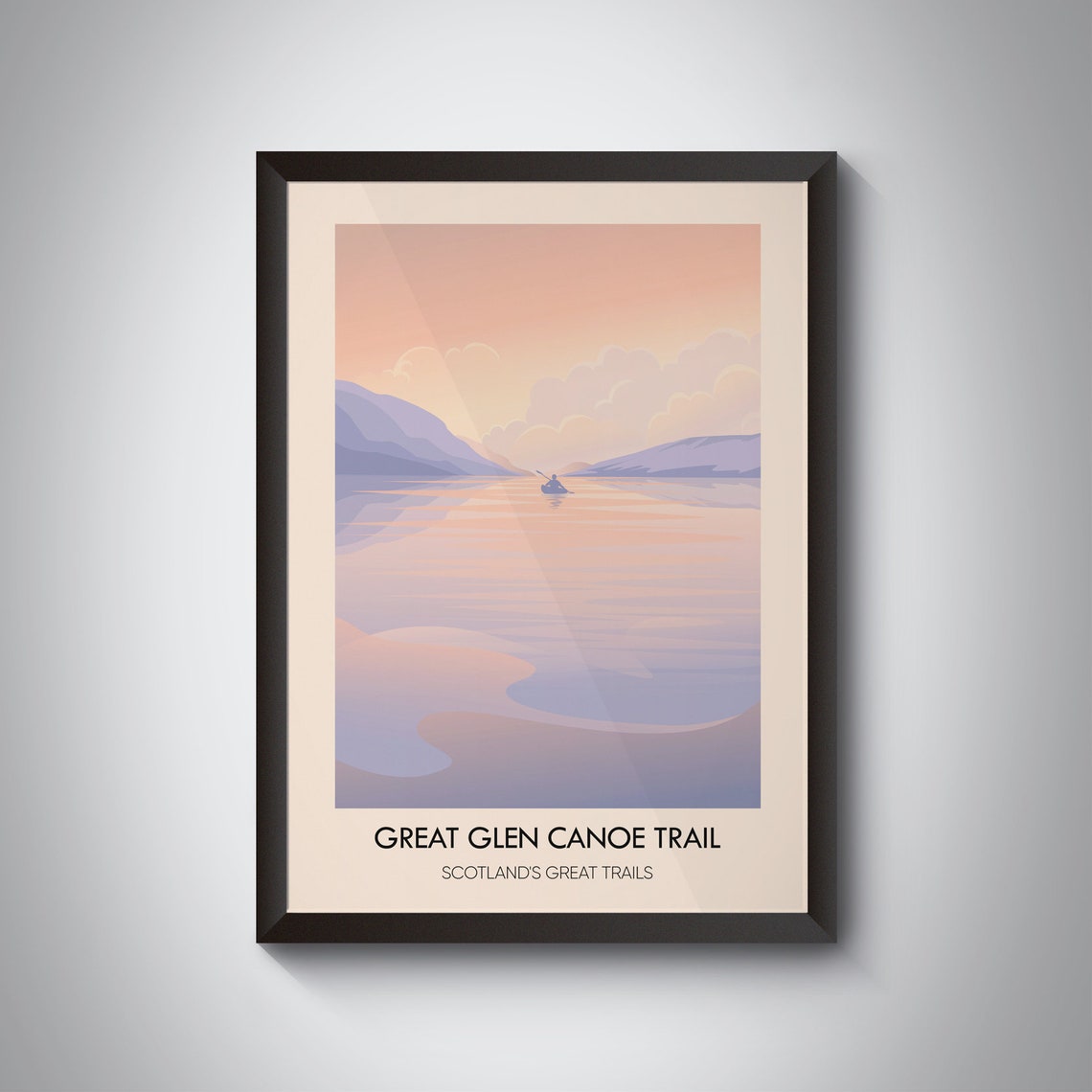 Great Glen Canoe Trail Scotland Sunset Paddle Illustration Poster