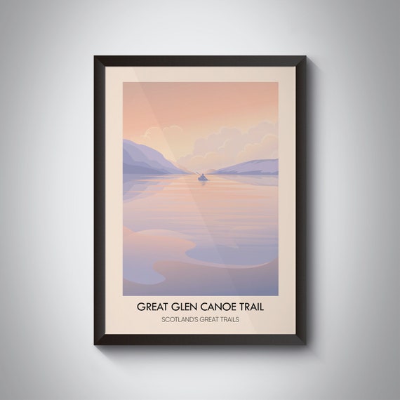 Great Glen Canoe Trail Scotland Sunset Paddle Illustration Poster