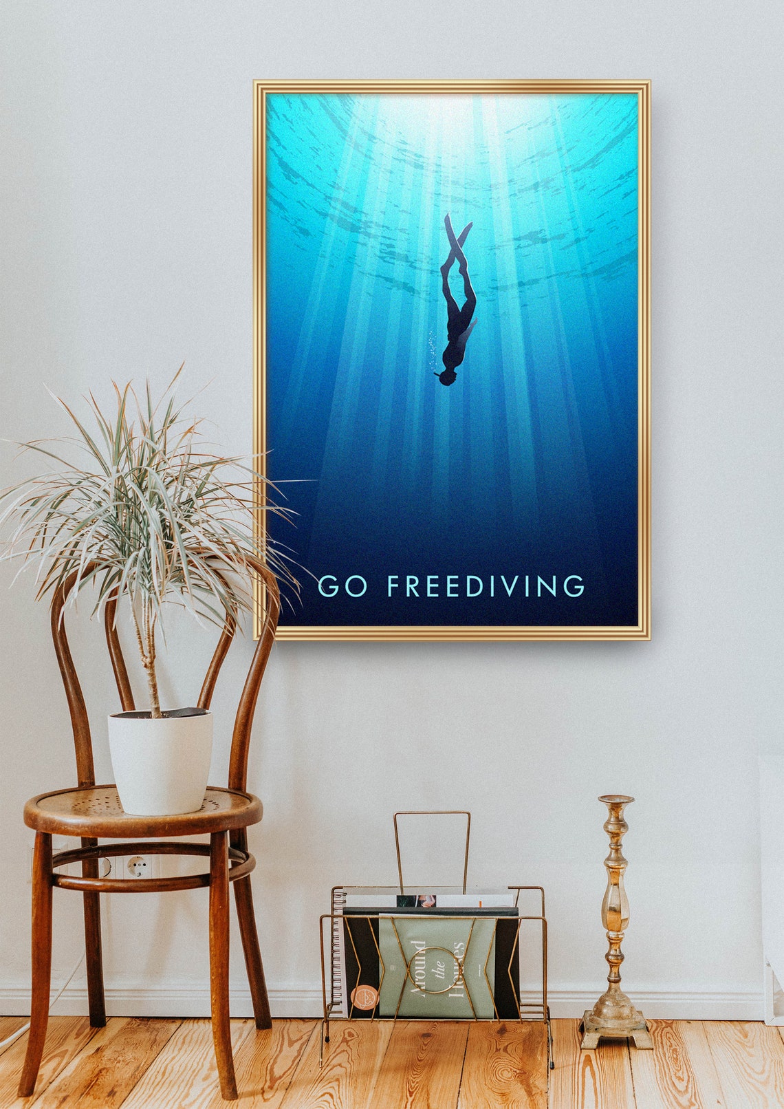 Go Freediving Art Print Vintage Travel Print Scuba Diving Snorkelling Ocean Water Sports Outdoor Activities Hobbies Retro Wall Art - Image 2