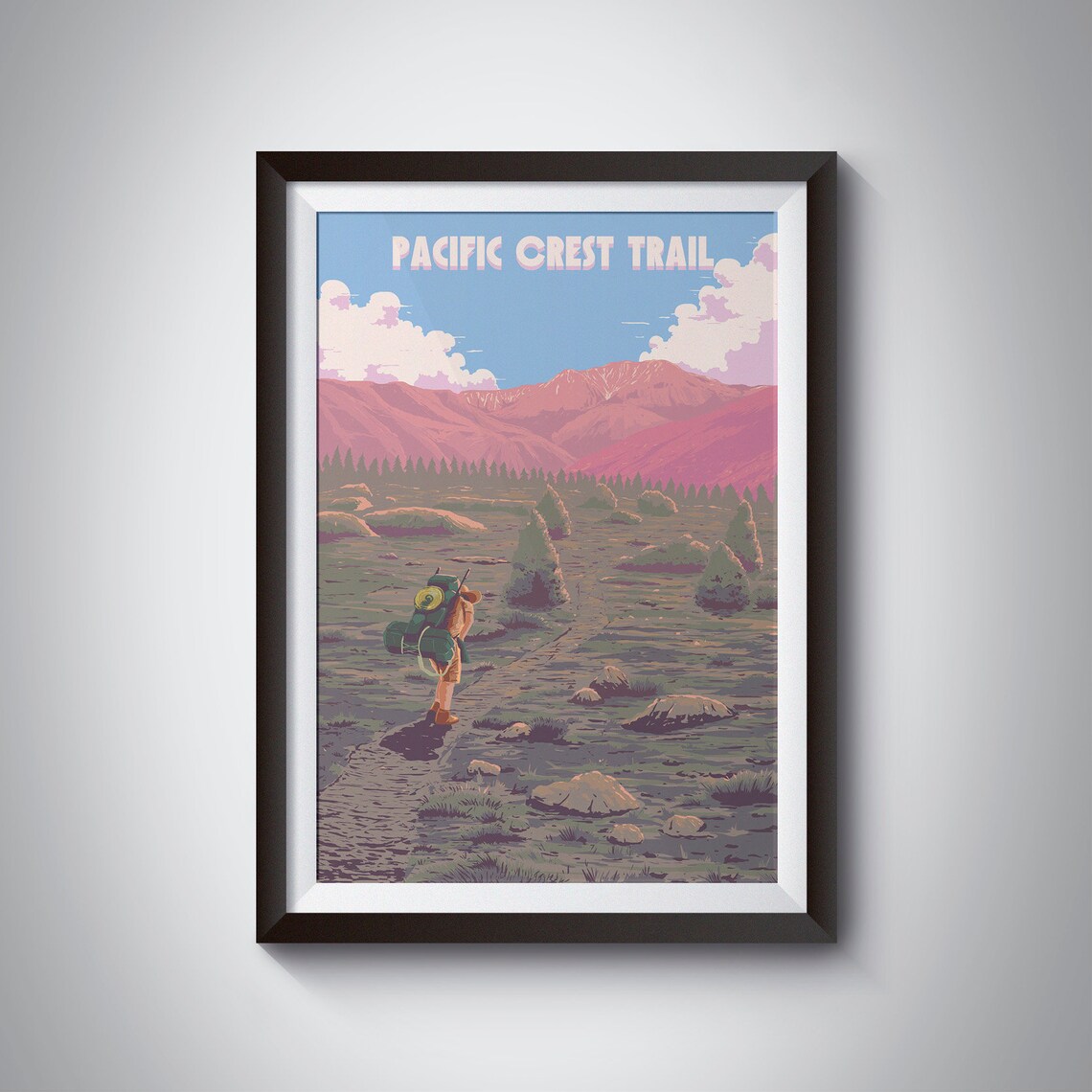 Pacific Crest Trail Travel Poster, USA Hike Map