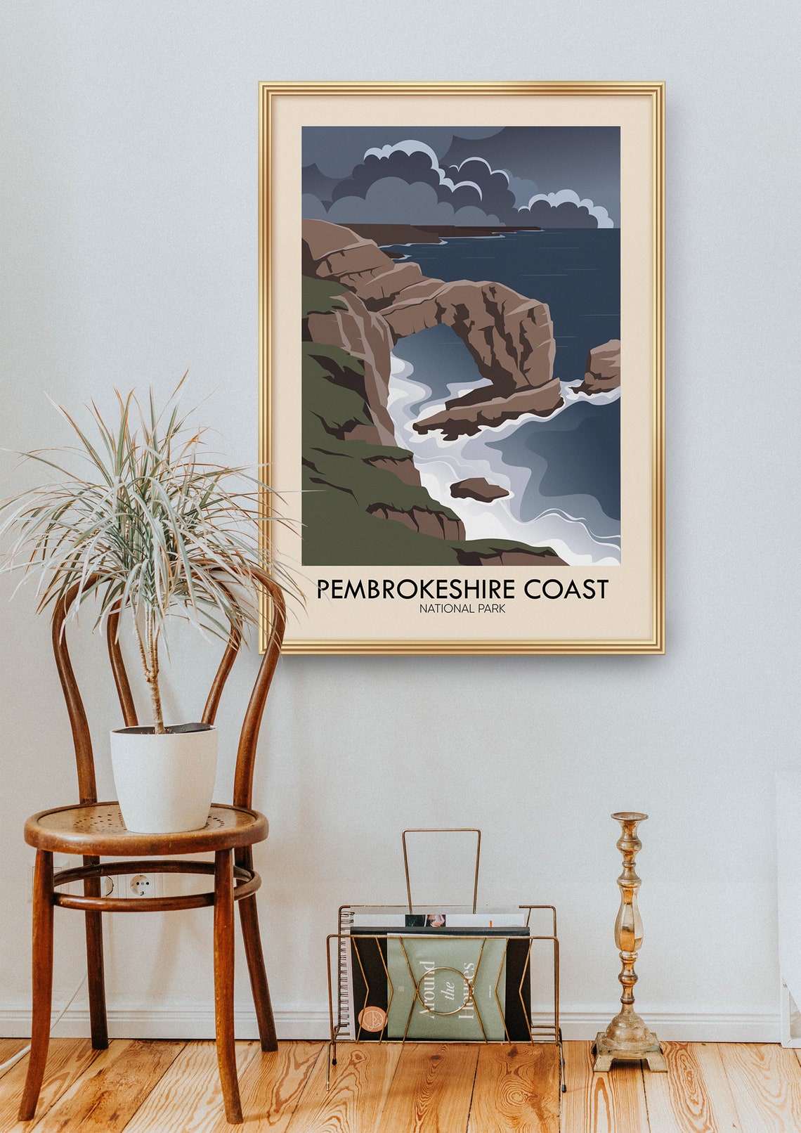 Pembrokeshire Coast Wales Sea Arch Cliffs Stormy Sky Travel Poster - Image 2