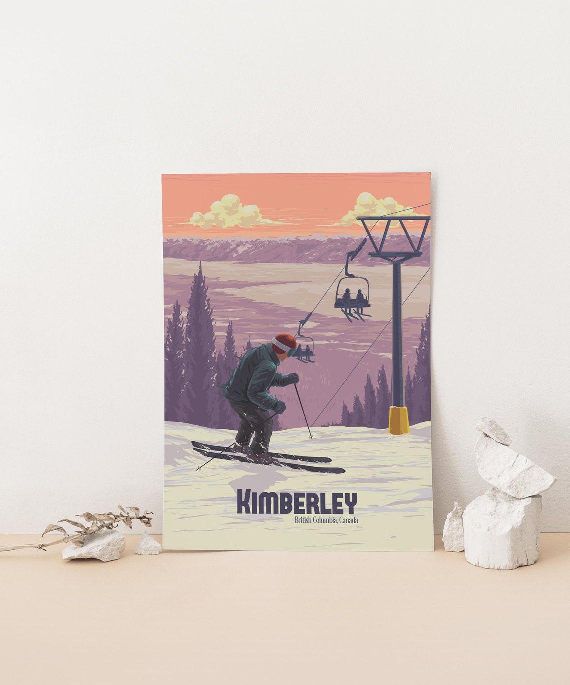 Kimberley British Columbia Sunset Ski Chairlift Vintage Travel Poster - Image 4