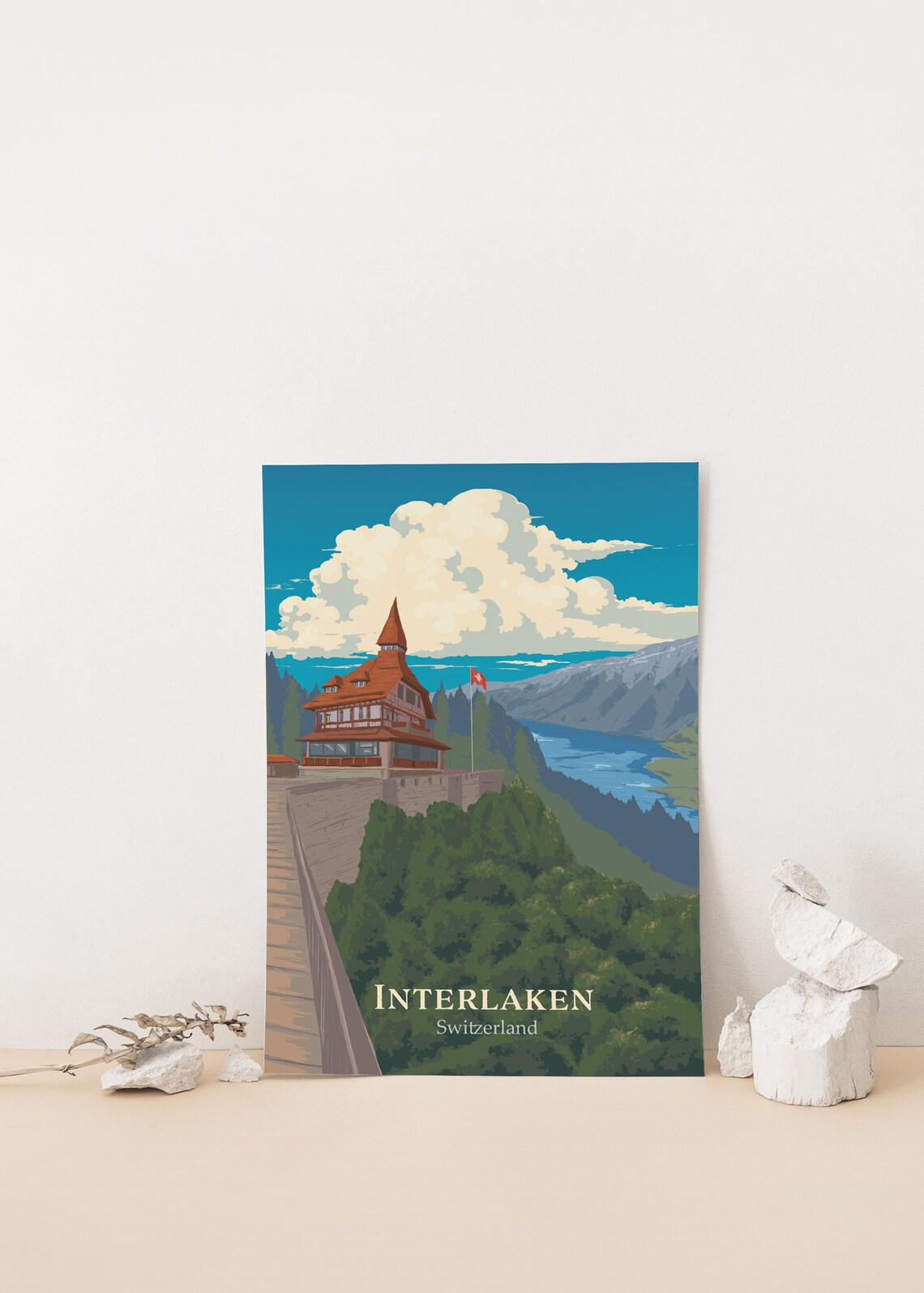Interlaken Switzerland Travel Poster, Swiss Alps - Image 4