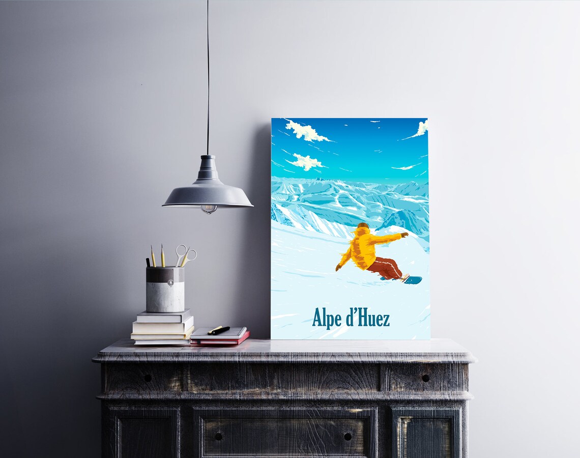 Alpe D'Huez Snowboarding Poster, Retro Ski Travel Poster - Image 4