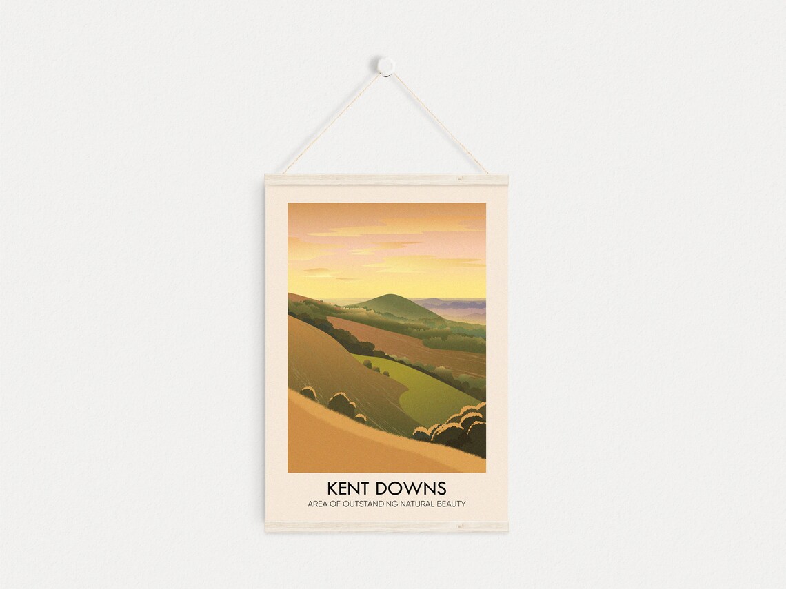 Kent Downs Rolling English Hills Sunset Vintage Travel Art Poster - Image 4