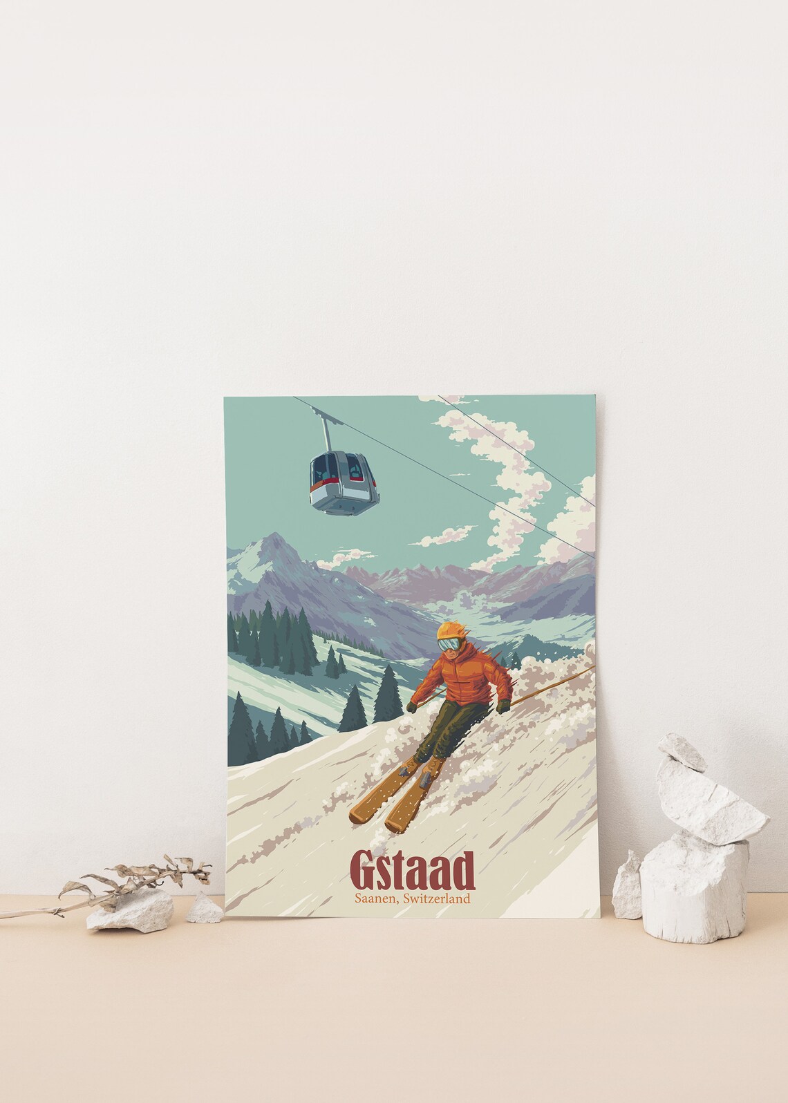 Gstaad Vintage Ski Resort Poster, Swiss Alps Travel Poster - Image 4