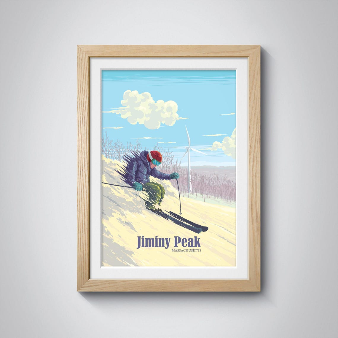 Jiminy Peak Massachusetts Skier Wind Turbine Retro Vintage Ski Poster - Image 3