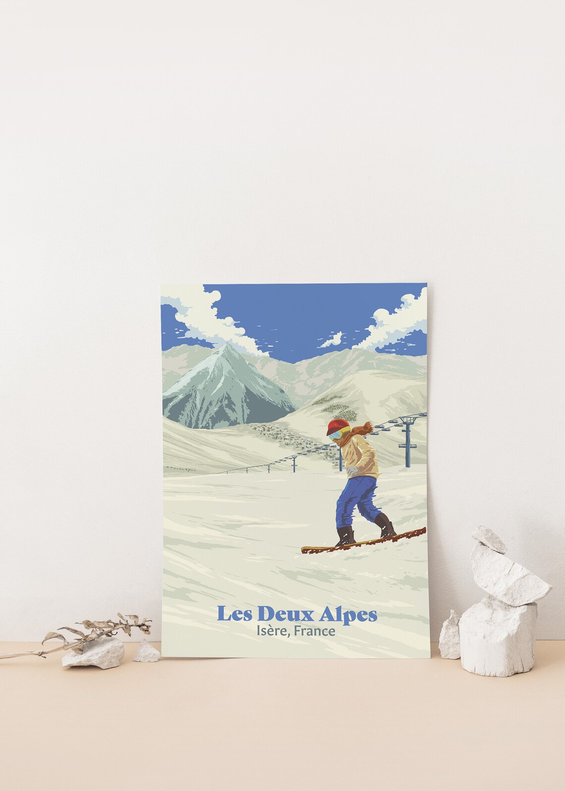 Les Deux Alpes Snowboarding Poster French Alps France Vintage Skiing Print Ski Resort Isere Snowboard Gift Chamonix Seasonaire Art - Image 4