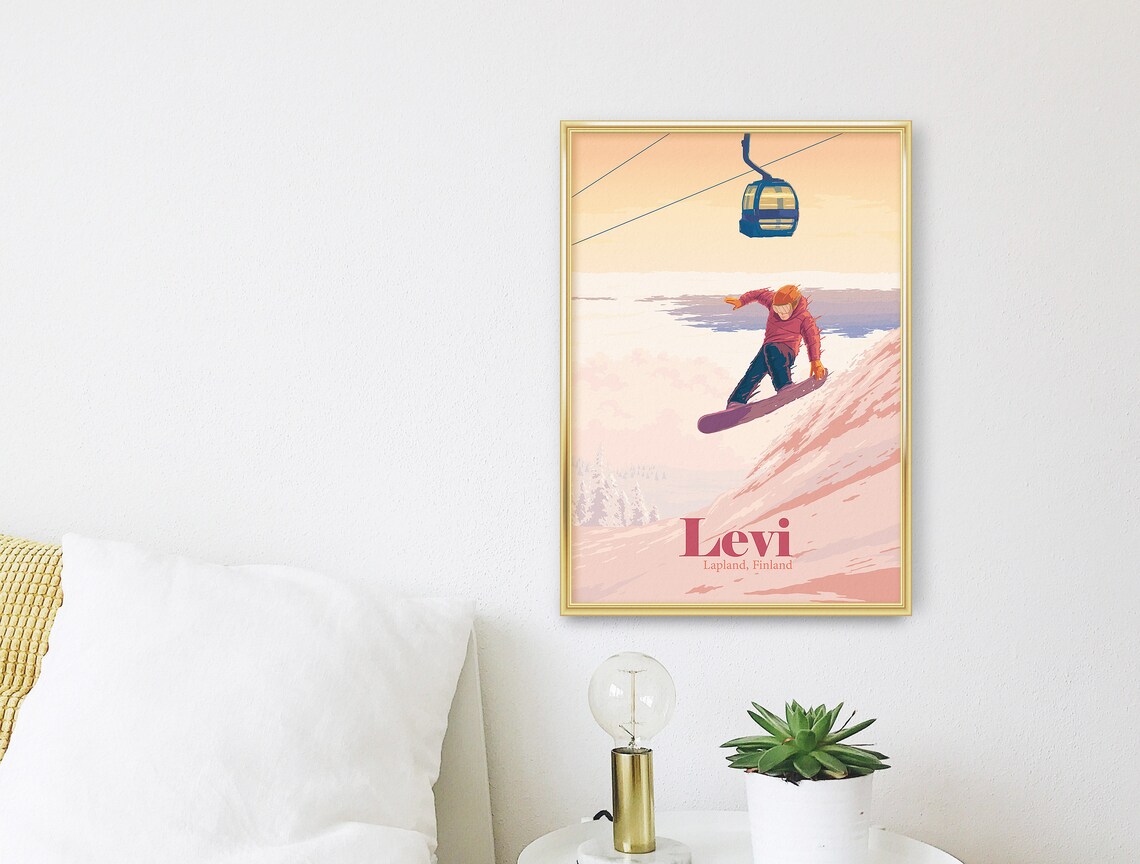 Levi Lapland Finland Arctic Snowboarding Winter Travel Poster - Image 3