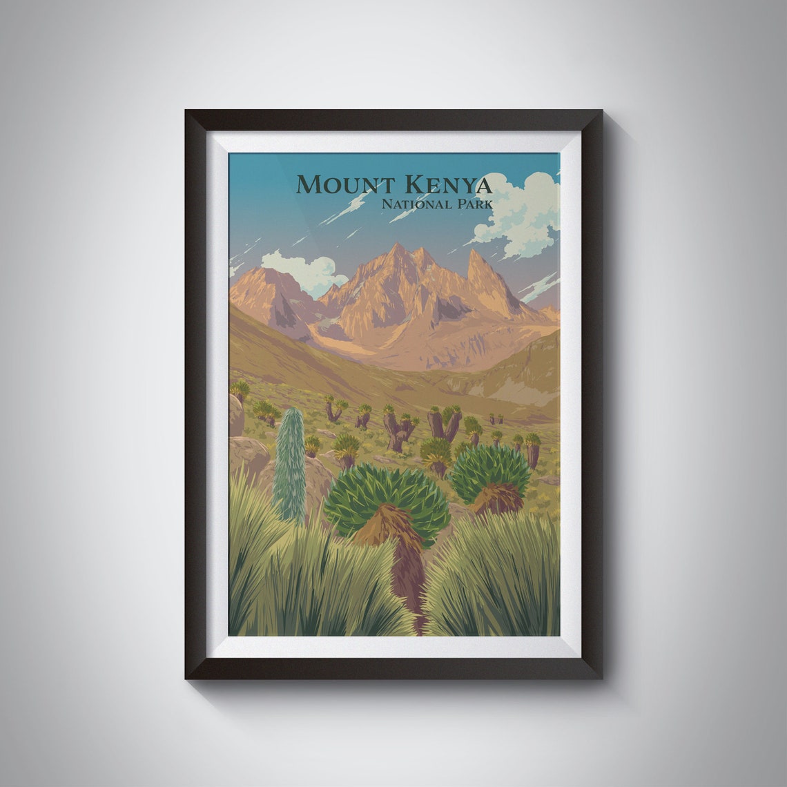 Mount Kenya National Park Summit Peaks Travel Poster for Hikers