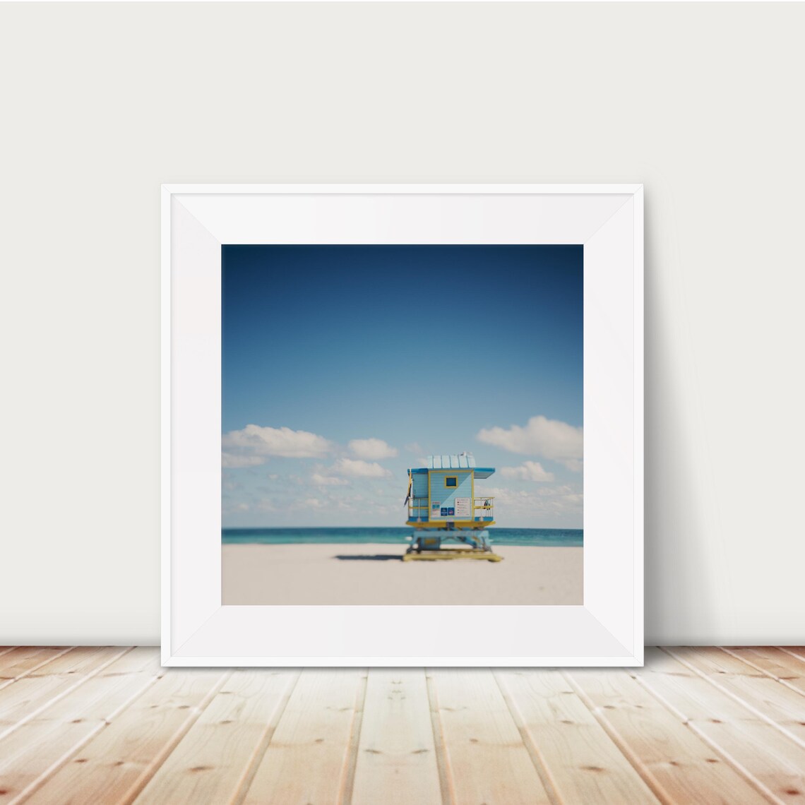 Miami Beach Blue Lifeguard Tower Ocean Sand Travel Photo Poster