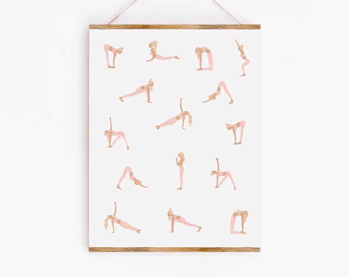 Blonde Yoga Ladies Art Print, Pink Minimalist Poses - Image 3