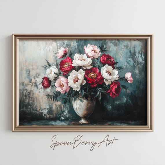 Flower Bouquet Painting Moody Vintage Flower Wall Print Flower Print Wall Decor Floral Wall Art Flower Painting Art