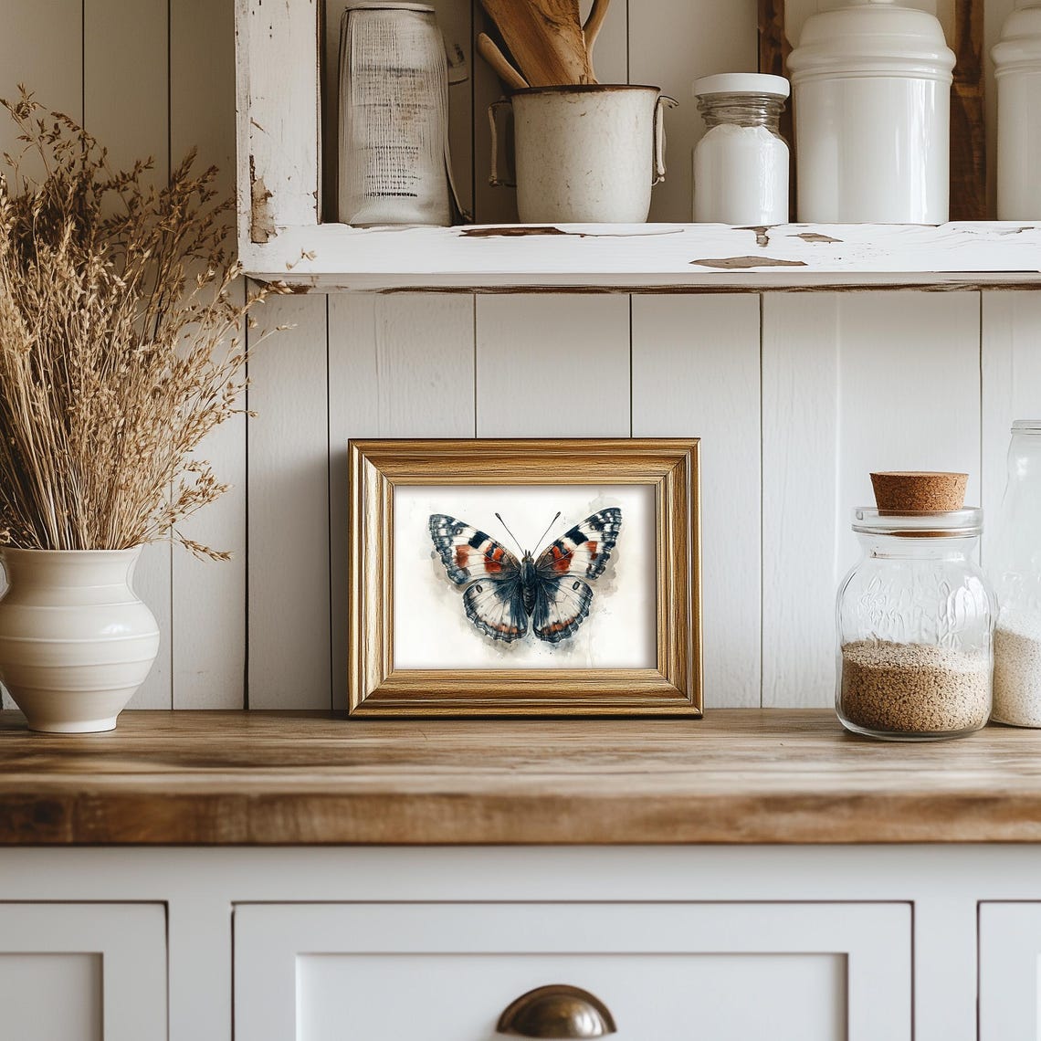 Watercolor Butterfly White Gray Orange Wings Botanical Poster - Image 5