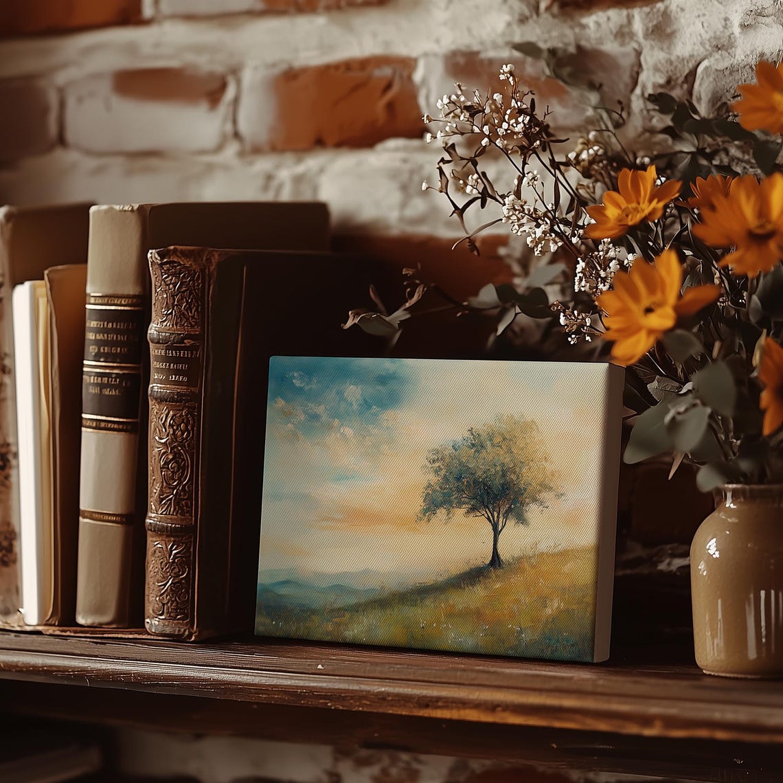 Lone Tree on a Golden Hill at Sunset Impressionist Landscape Poster - Image 3