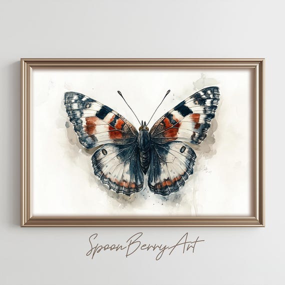 Butterfly Painting Moody Vintage Wall Print Butterfly Print Wall Decor Bug Wall Art Butterfly Watercolor Painting Art