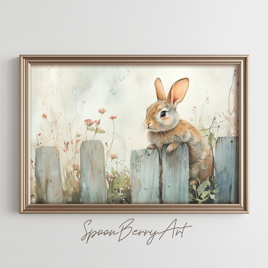 Spring Bunny Painting, Moody Vintage Easter Art Print